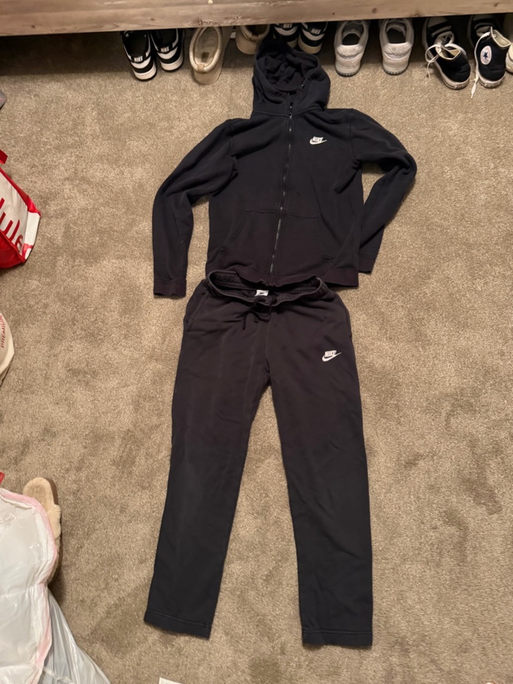 Nike Black Zip Hoodie and Jogger Set with White Swoosh